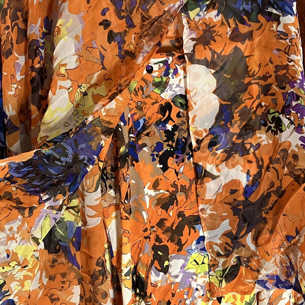 Beige by eci Blouse Womens Medium Orange Multi Floral Sheer Poncho Top 2 Piece M - Picture 14 of 16